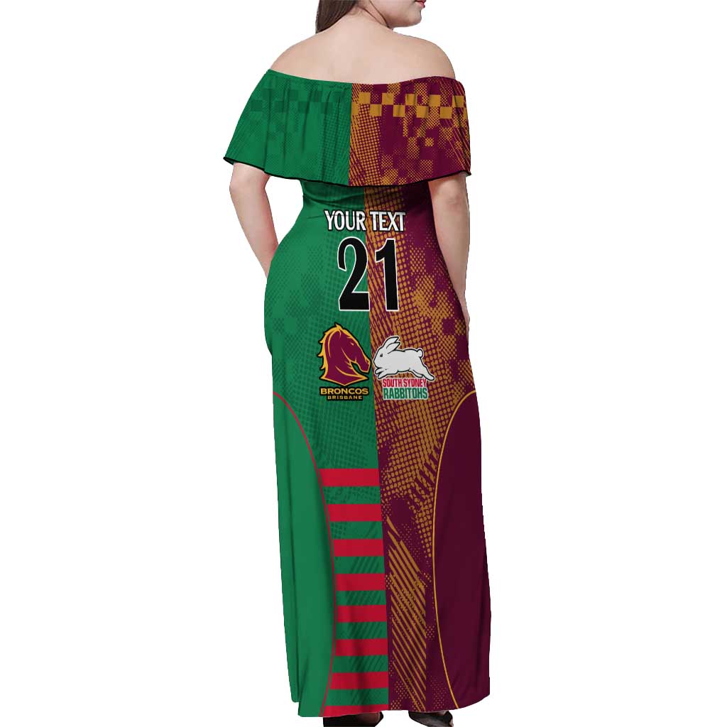 Custom NRL Rabbitohs and Broncos Off Shoulder Maxi Dress Sporty Style