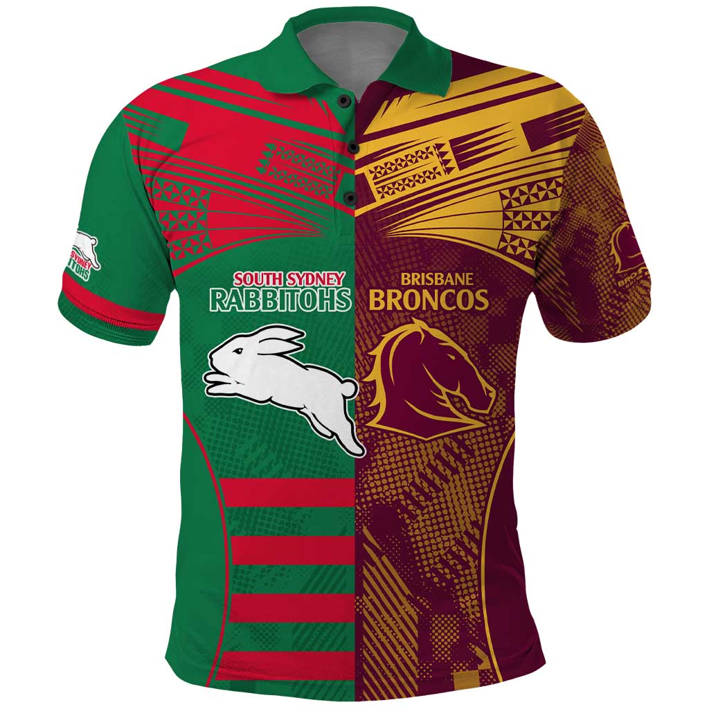 Custom NRL Rabbitohs and Broncos Polo Shirt Sporty Style