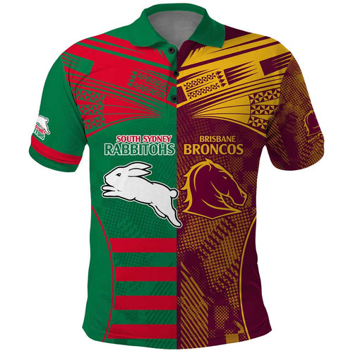 Custom NRL Rabbitohs and Broncos Polo Shirt Sporty Style