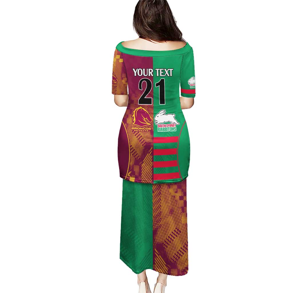 Custom NRL Rabbitohs and Broncos Puletasi Sporty Style