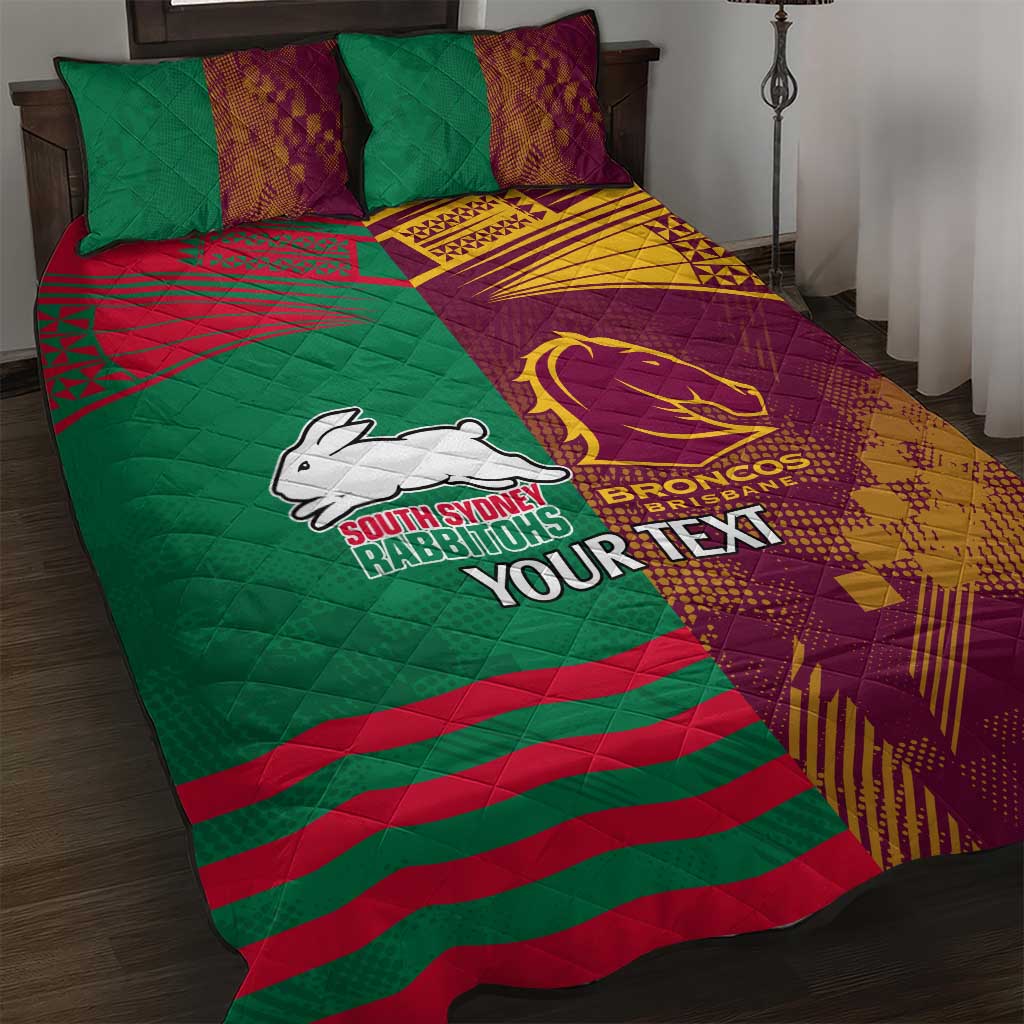 Custom NRL Rabbitohs and Broncos Quilt Bed Set Sporty Style