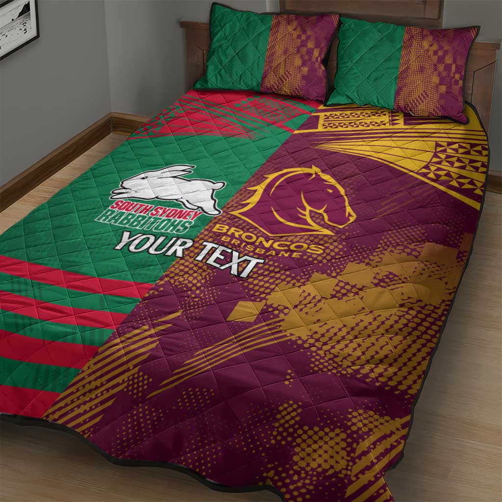 Custom NRL Rabbitohs and Broncos Quilt Bed Set Sporty Style