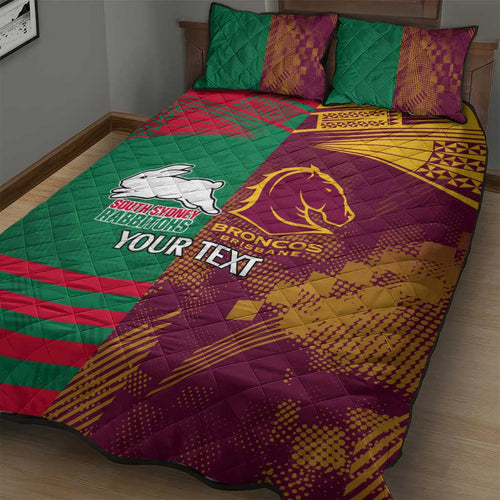 Custom NRL Rabbitohs and Broncos Quilt Bed Set Sporty Style