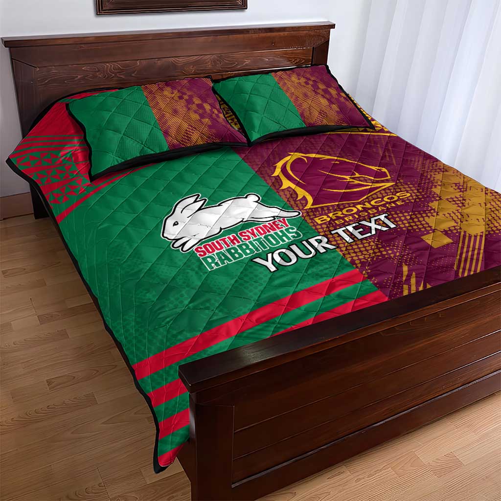 Custom NRL Rabbitohs and Broncos Quilt Bed Set Sporty Style