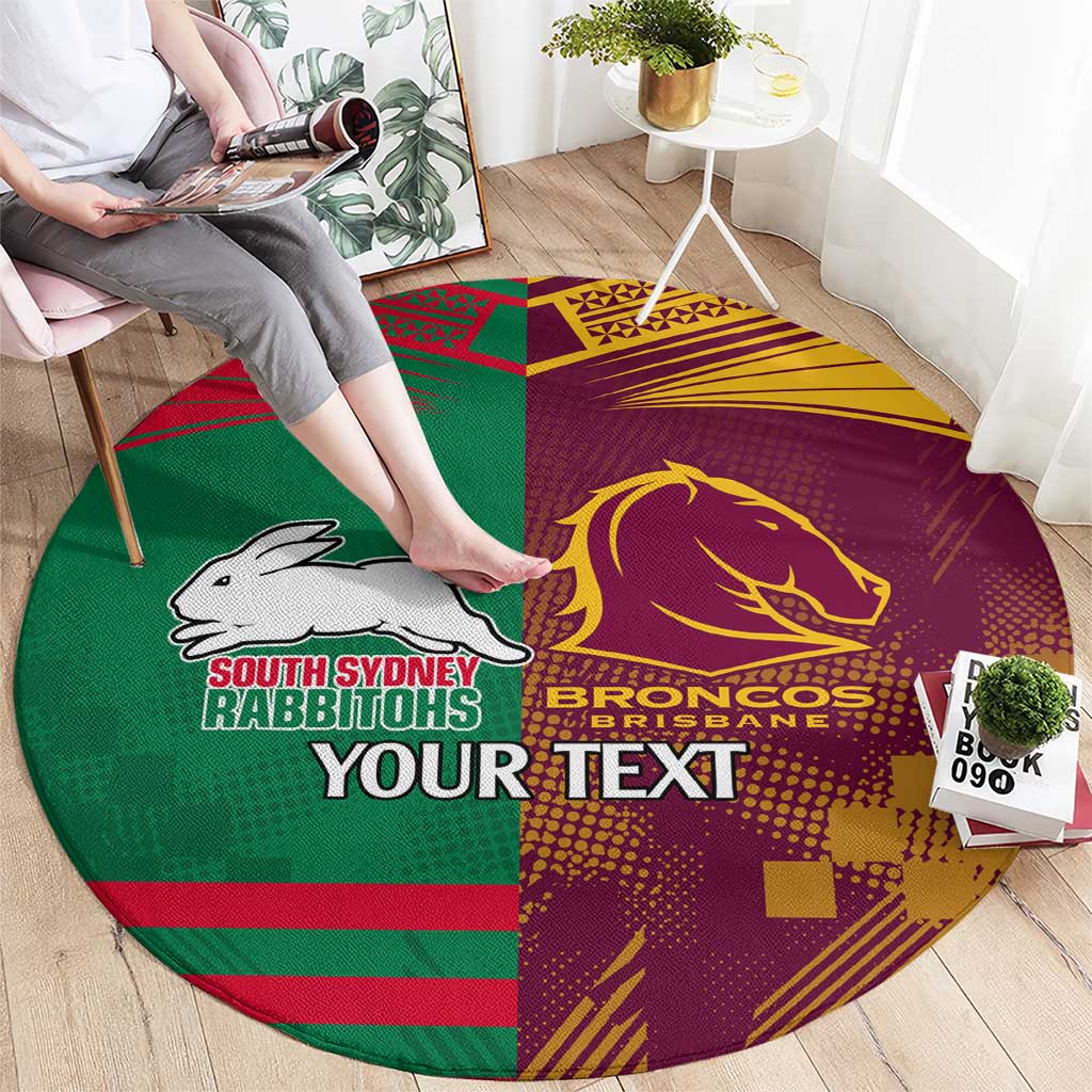Custom NRL Rabbitohs and Broncos Round Carpet Sporty Style