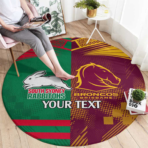 Custom NRL Rabbitohs and Broncos Round Carpet Sporty Style