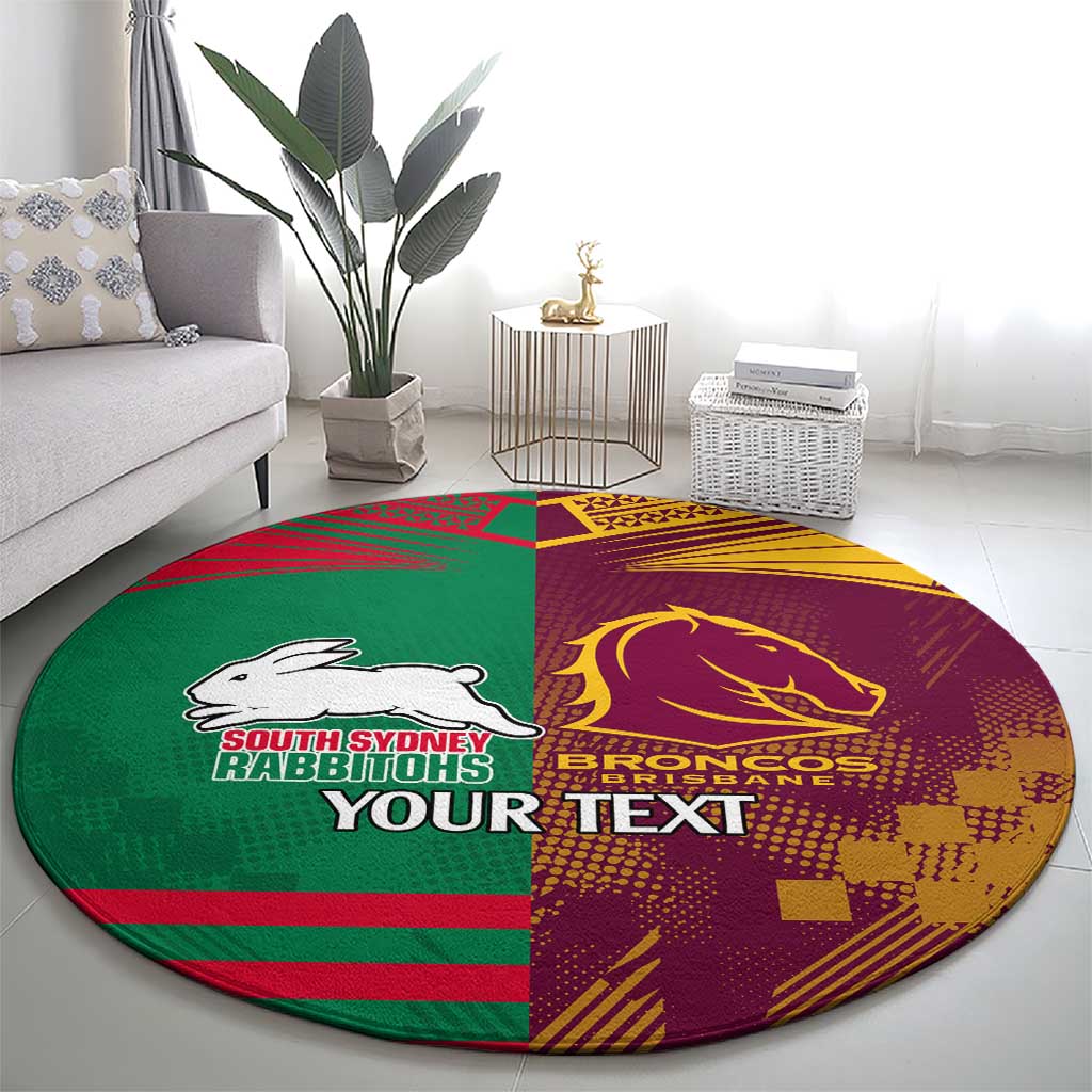 Custom NRL Rabbitohs and Broncos Round Carpet Sporty Style
