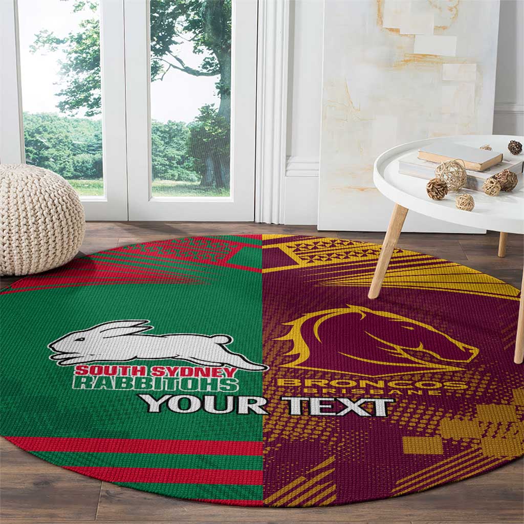Custom NRL Rabbitohs and Broncos Round Carpet Sporty Style
