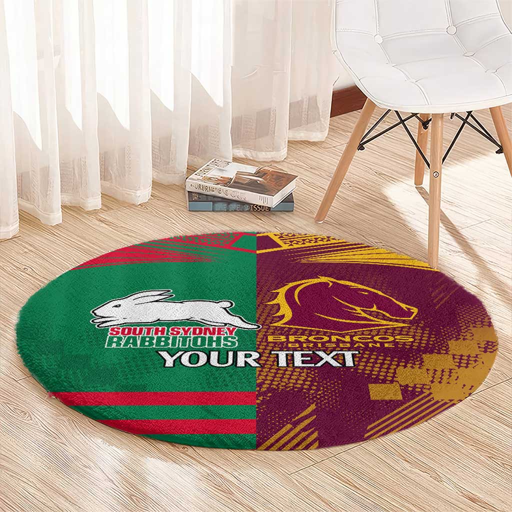 Custom NRL Rabbitohs and Broncos Round Carpet Sporty Style
