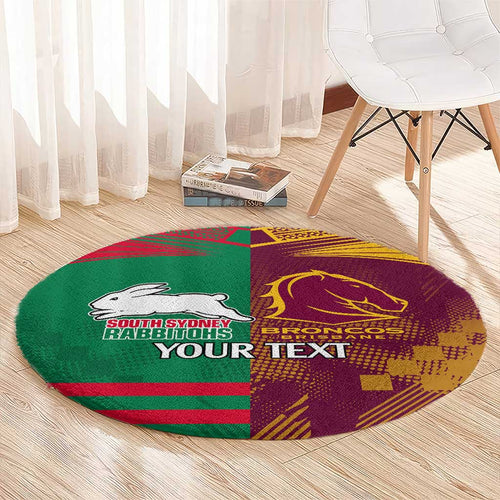 Custom NRL Rabbitohs and Broncos Round Carpet Sporty Style
