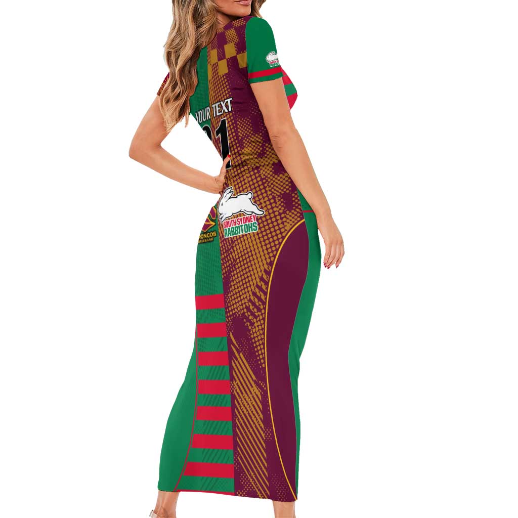 Custom NRL Rabbitohs and Broncos Short Sleeve Bodycon Dress Sporty Style