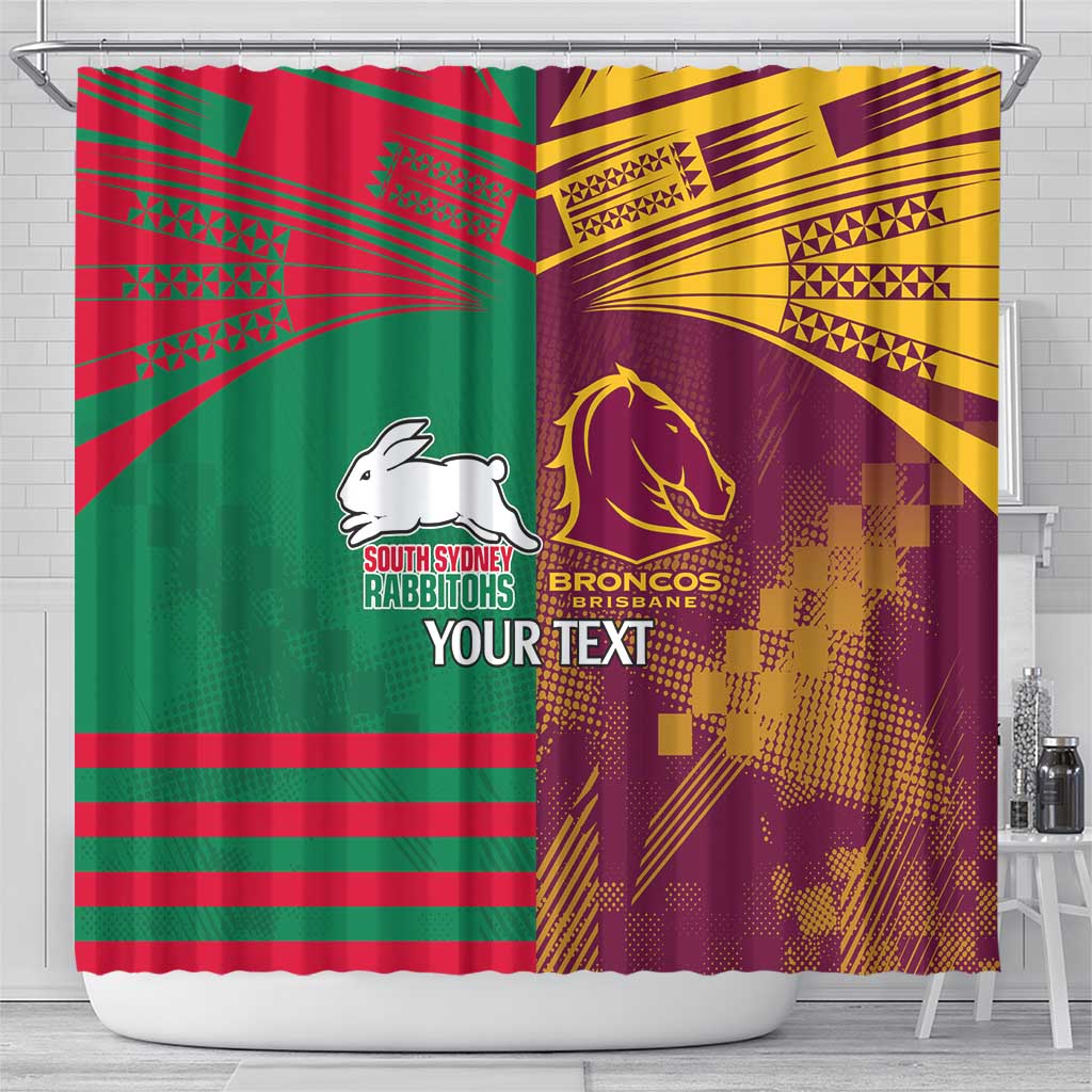 Custom NRL Rabbitohs and Broncos Shower Curtain Sporty Style