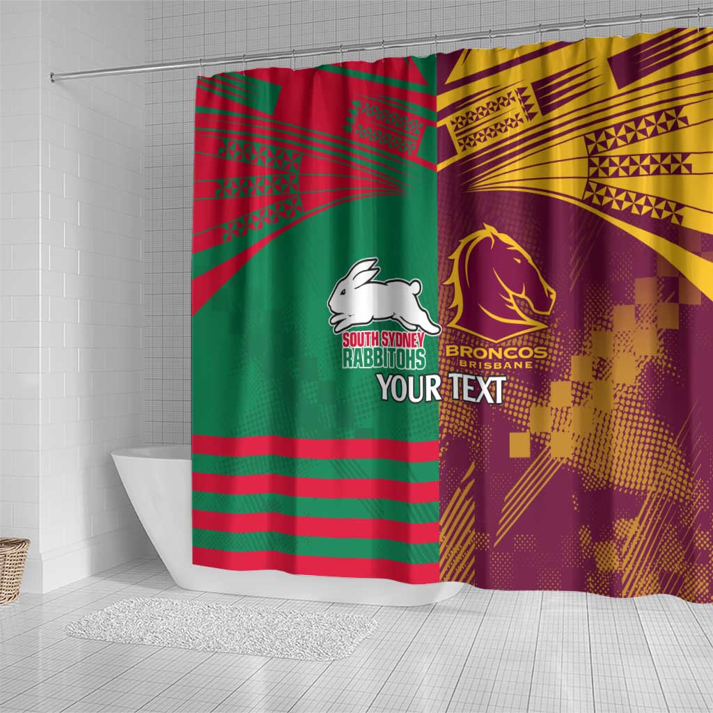 Custom NRL Rabbitohs and Broncos Shower Curtain Sporty Style