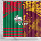 Custom NRL Rabbitohs and Broncos Shower Curtain Sporty Style