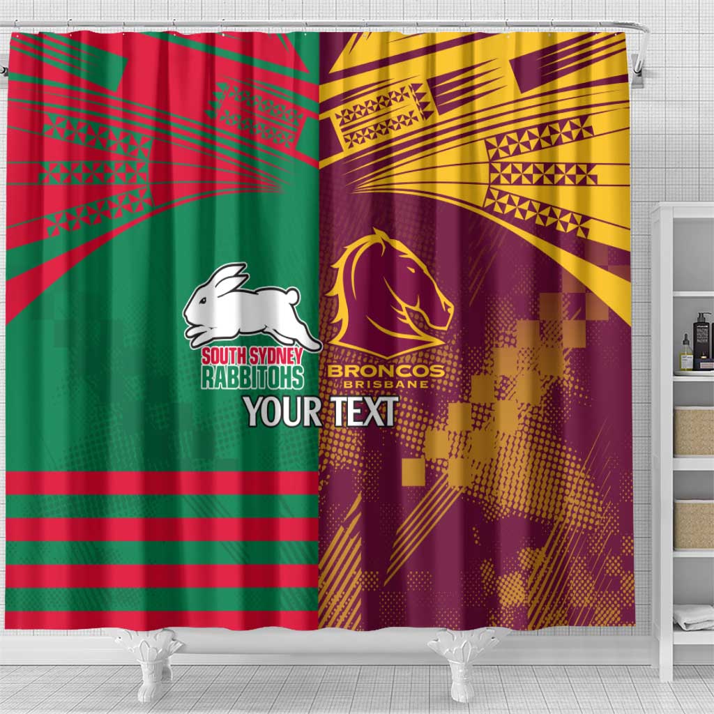 Custom NRL Rabbitohs and Broncos Shower Curtain Sporty Style