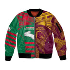Custom NRL Rabbitohs and Broncos Sleeve Zip Bomber Jacket Sporty Style