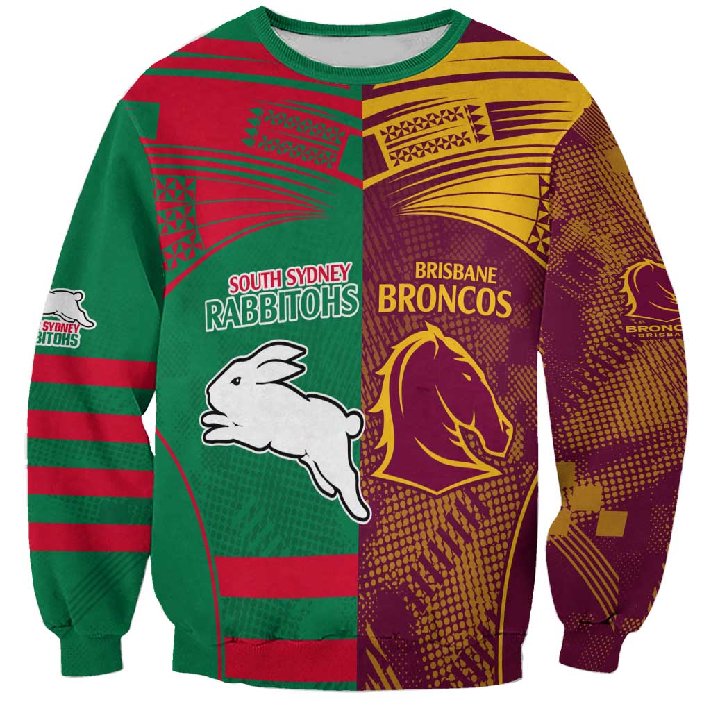 Custom NRL Rabbitohs and Broncos Sweatshirt Sporty Style