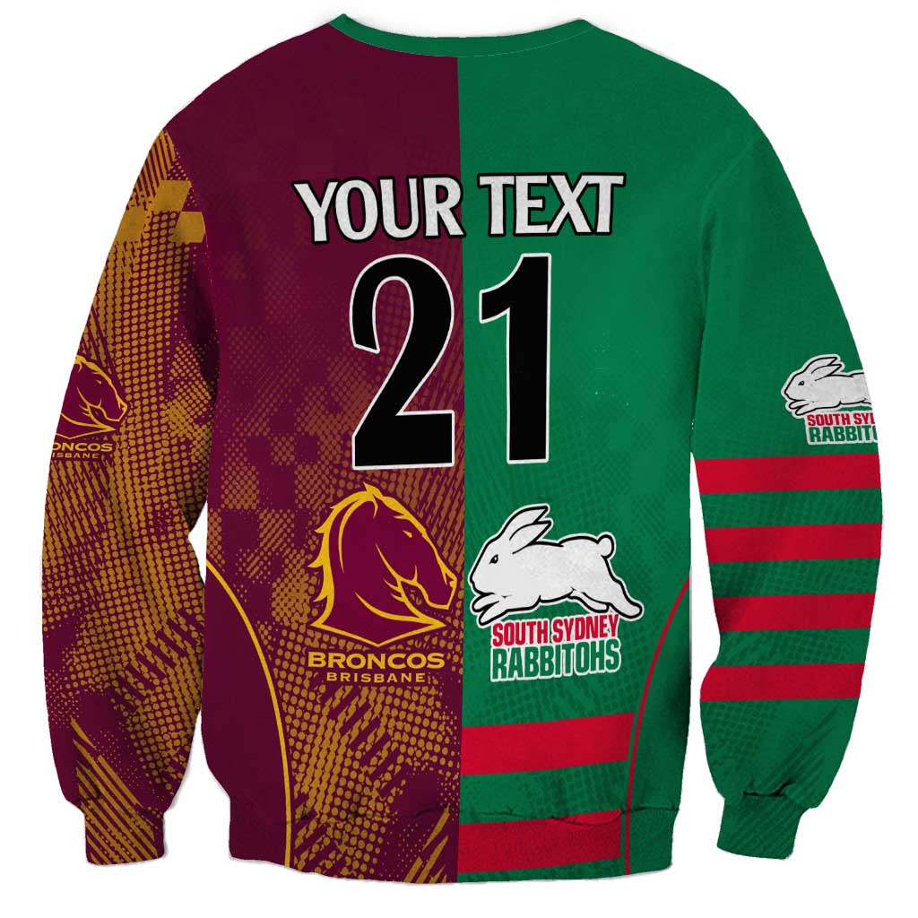 Custom NRL Rabbitohs and Broncos Sweatshirt Sporty Style