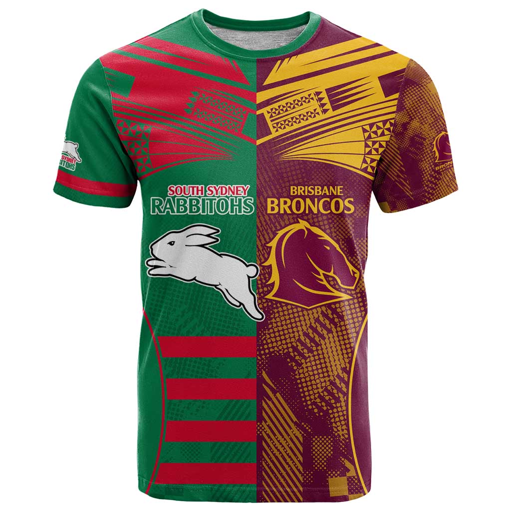 Custom NRL Rabbitohs and Broncos T Shirt Sporty Style