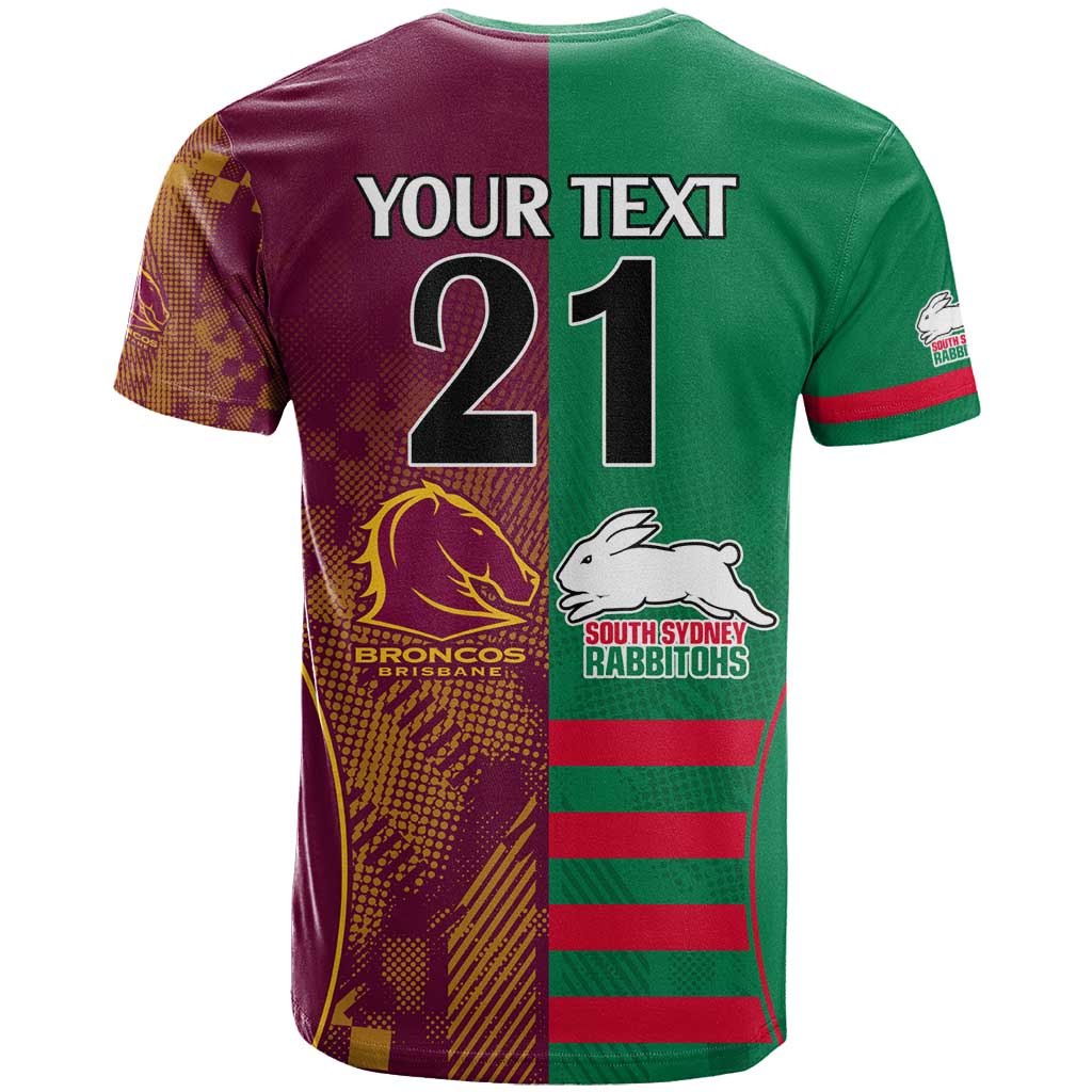 Custom NRL Rabbitohs and Broncos T Shirt Sporty Style