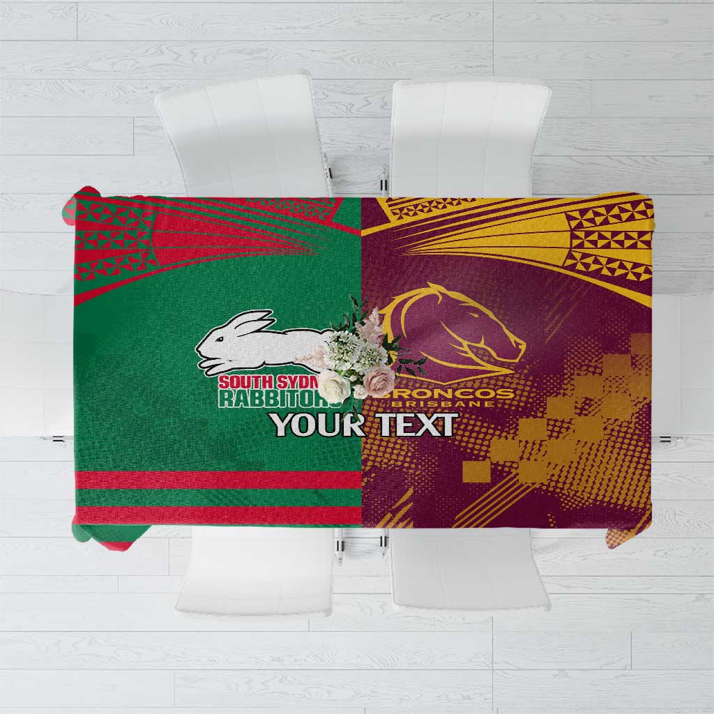 Custom NRL Rabbitohs and Broncos Tablecloth Sporty Style
