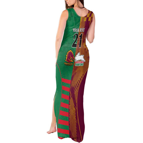 Custom NRL Rabbitohs and Broncos Tank Maxi Dress Sporty Style