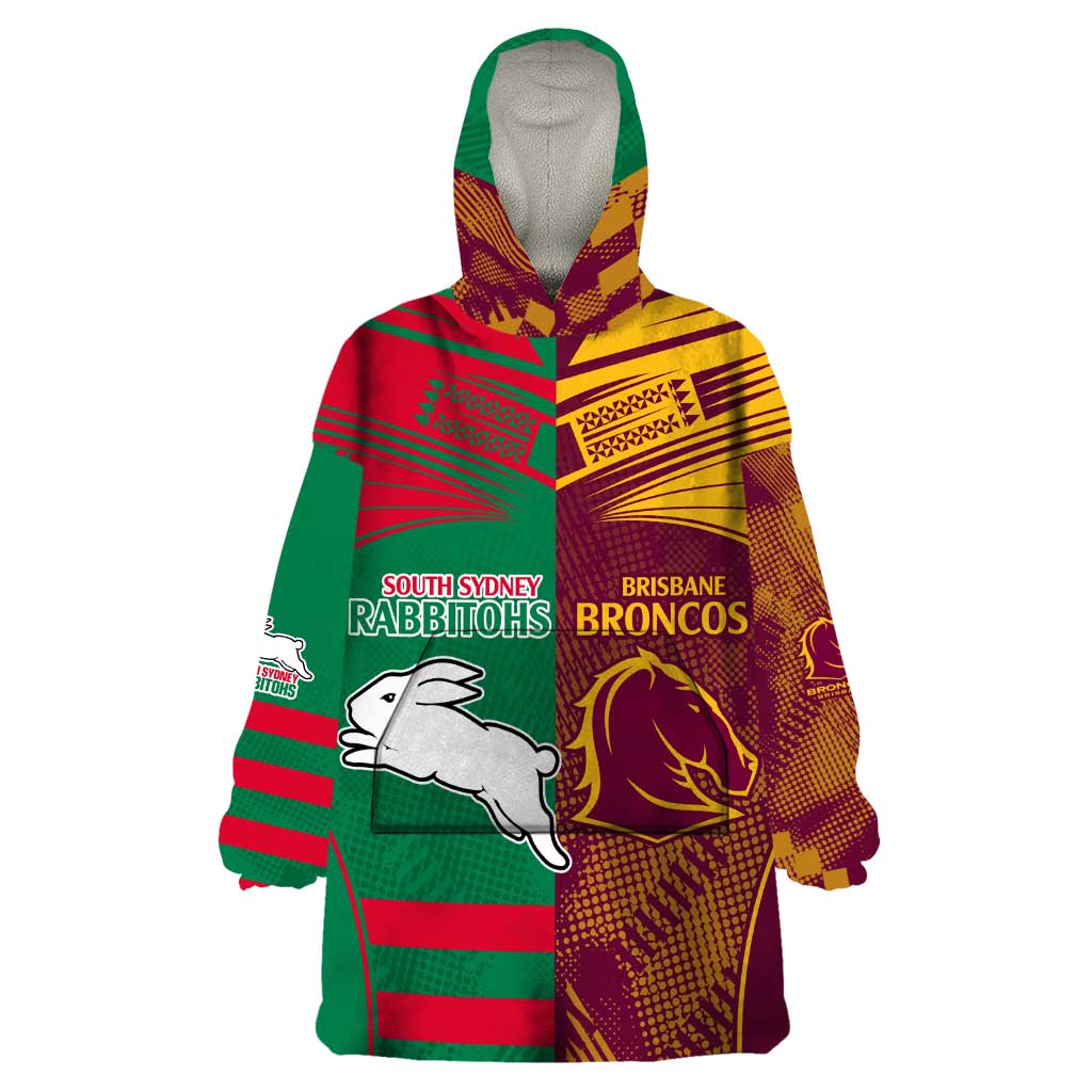 Custom NRL Rabbitohs and Broncos Wearable Blanket Hoodie Sporty Style