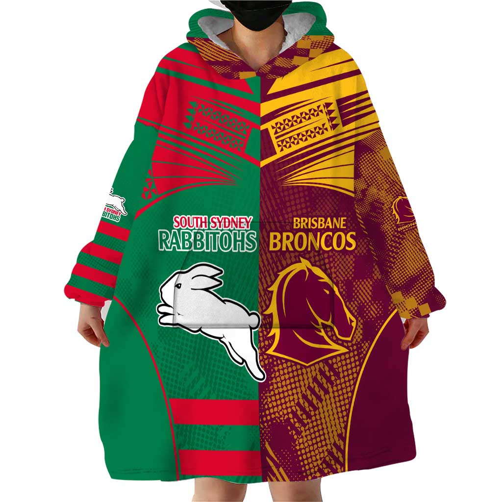 Custom NRL Rabbitohs and Broncos Wearable Blanket Hoodie Sporty Style