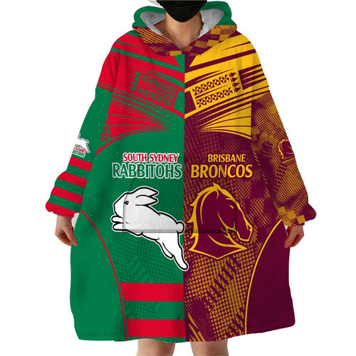 Custom NRL Rabbitohs and Broncos Wearable Blanket Hoodie Sporty Style