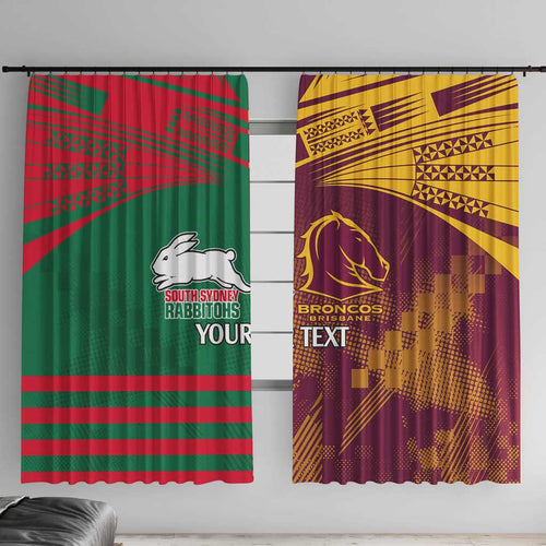 Custom NRL Rabbitohs and Broncos Window Curtain Sporty Style