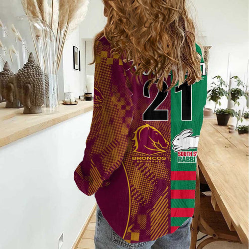 Custom NRL Rabbitohs and Broncos Women Casual Shirt Sporty Style