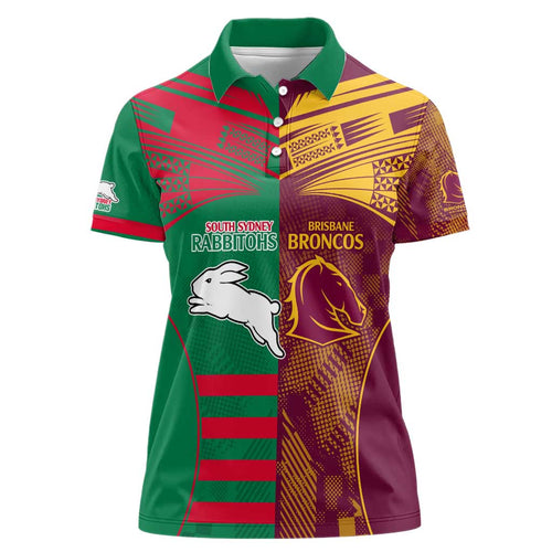 Custom NRL Rabbitohs and Broncos Women Polo Shirt Sporty Style