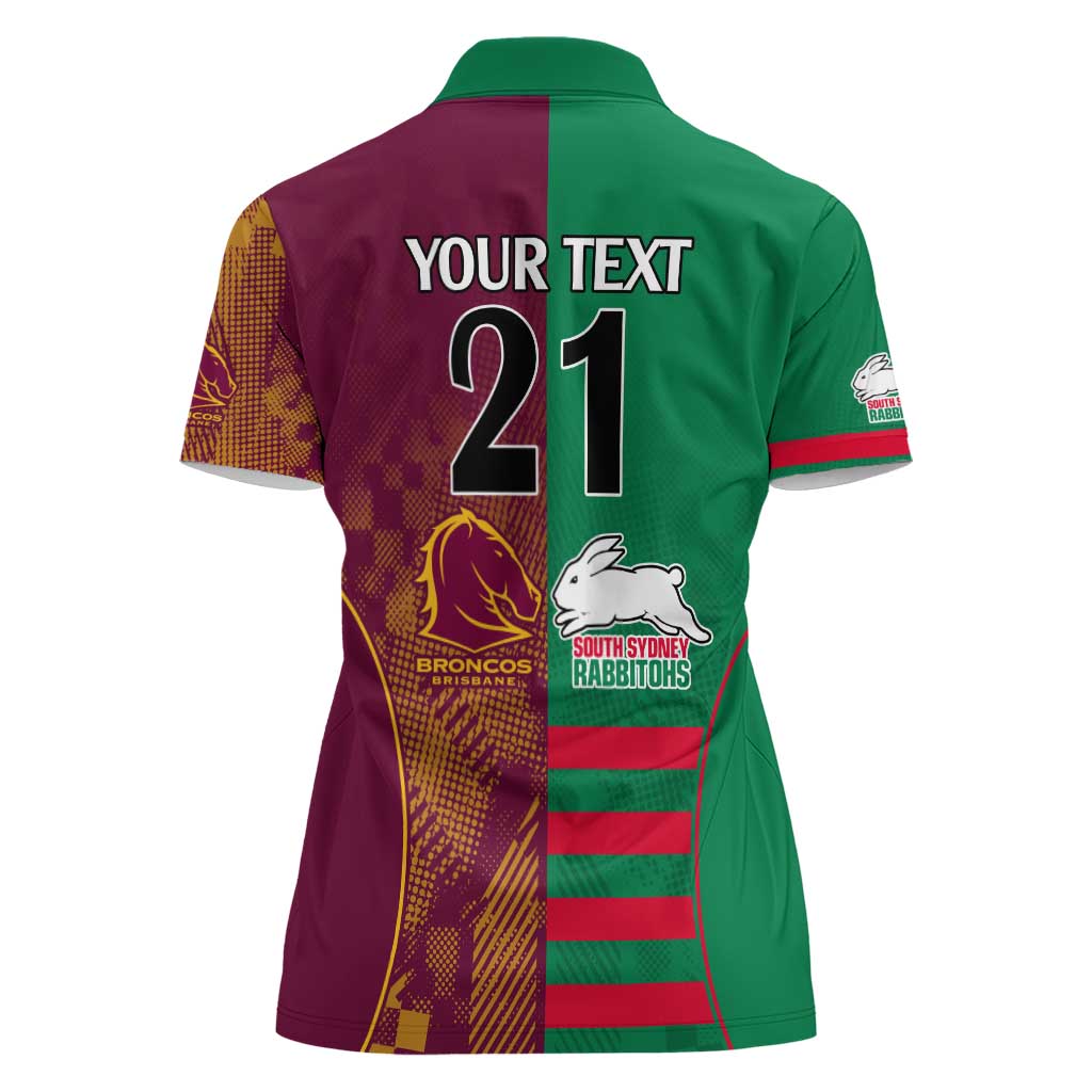 Custom NRL Rabbitohs and Broncos Women Polo Shirt Sporty Style