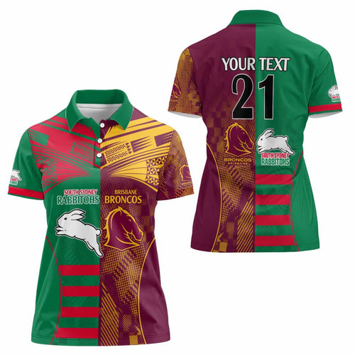 Custom NRL Rabbitohs and Broncos Women Polo Shirt Sporty Style
