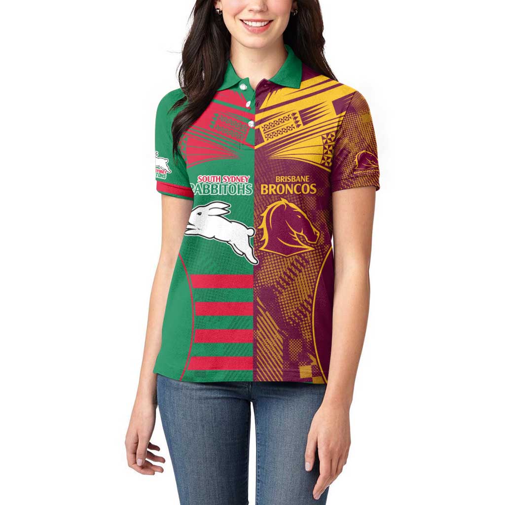 Custom NRL Rabbitohs and Broncos Women Polo Shirt Sporty Style