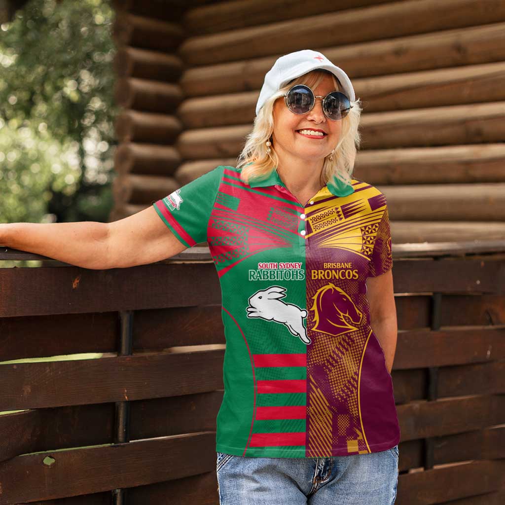 Custom NRL Rabbitohs and Broncos Women Polo Shirt Sporty Style