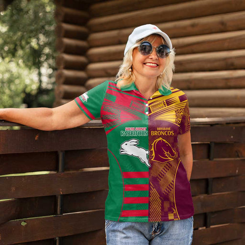 Custom NRL Rabbitohs and Broncos Women Polo Shirt Sporty Style