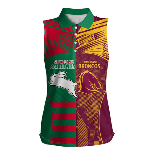 Custom NRL Rabbitohs and Broncos Women Sleeveless Polo Shirt Sporty Style