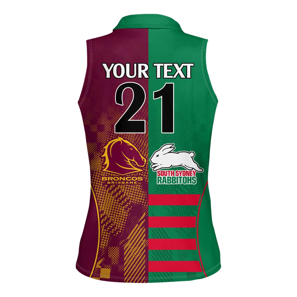 Custom NRL Rabbitohs and Broncos Women Sleeveless Polo Shirt Sporty Style
