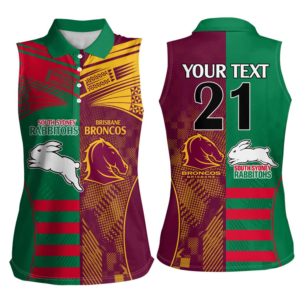 Custom NRL Rabbitohs and Broncos Women Sleeveless Polo Shirt Sporty Style
