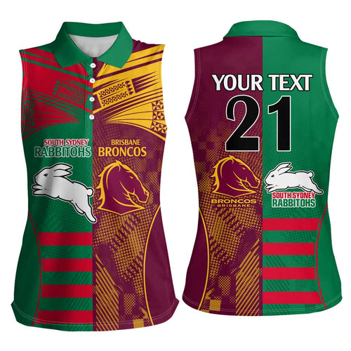 Custom NRL Rabbitohs and Broncos Women Sleeveless Polo Shirt Sporty Style