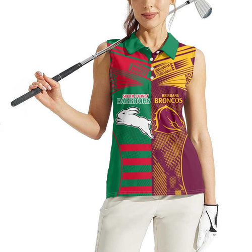 Custom NRL Rabbitohs and Broncos Women Sleeveless Polo Shirt Sporty Style