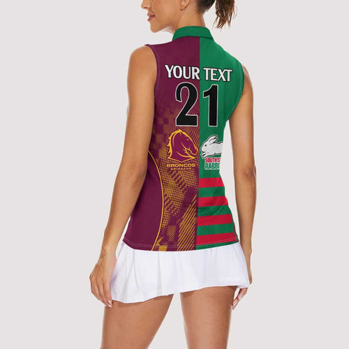 Custom NRL Rabbitohs and Broncos Women Sleeveless Polo Shirt Sporty Style