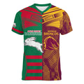 Custom NRL Rabbitohs and Broncos Women V-Neck T-Shirt Sporty Style
