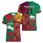 Custom NRL Rabbitohs and Broncos Women V-Neck T-Shirt Sporty Style