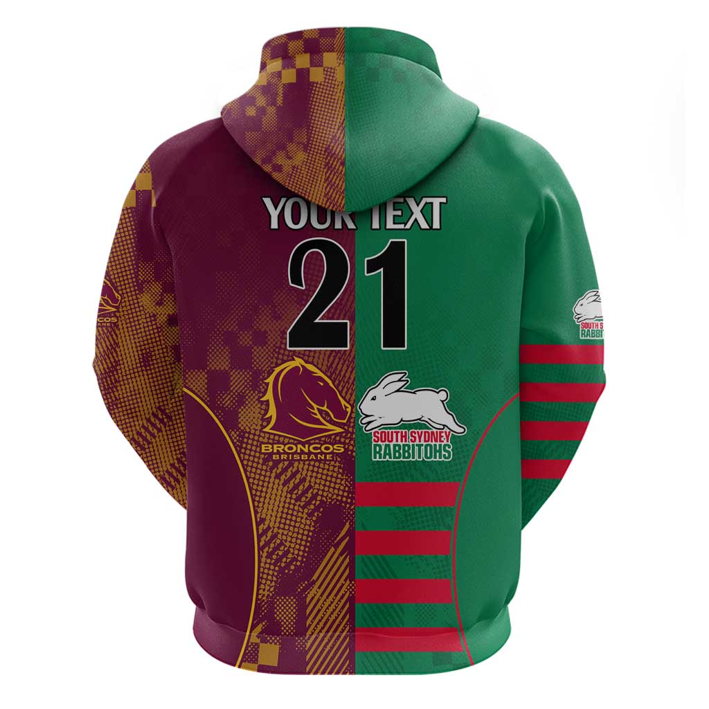 Custom NRL Rabbitohs and Broncos Zip Hoodie Sporty Style