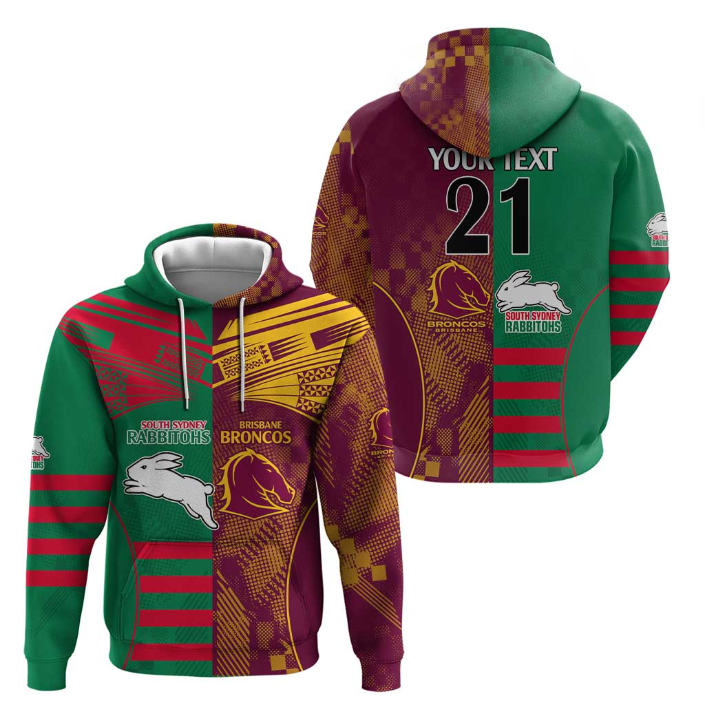 Custom NRL Rabbitohs and Broncos Zip Hoodie Sporty Style