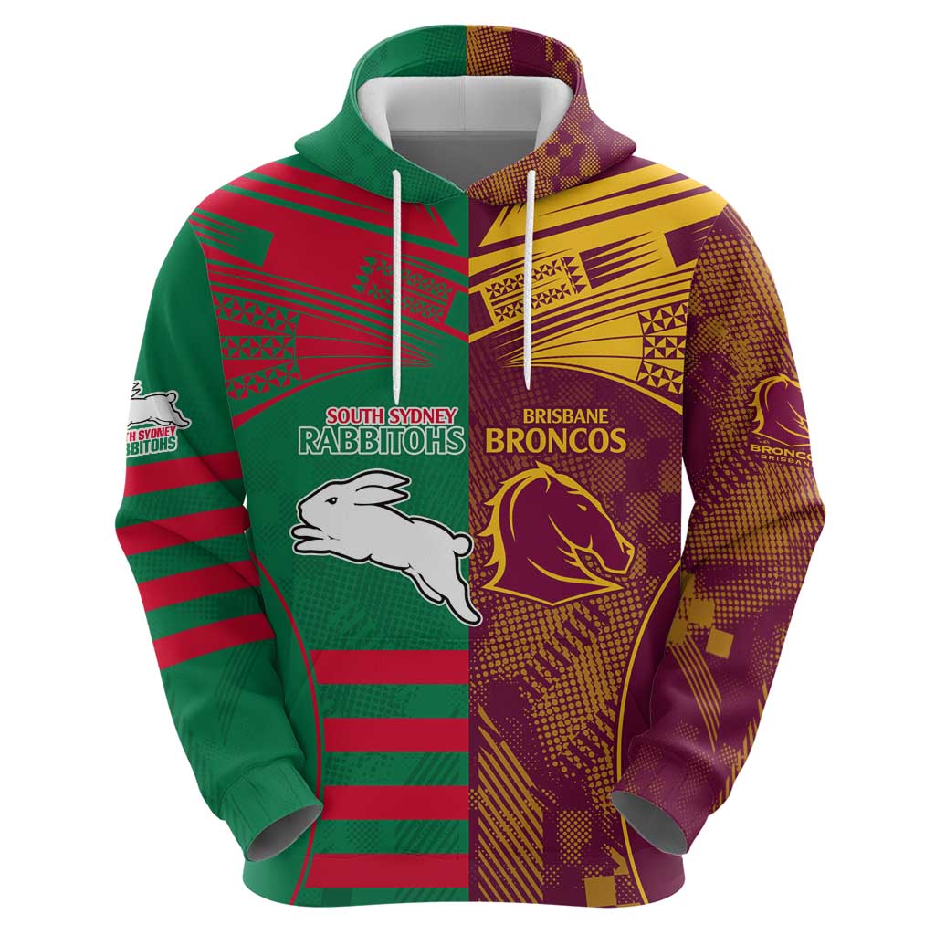 Custom NRL Rabbitohs and Broncos Zip Hoodie Sporty Style