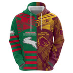 Custom NRL Rabbitohs and Broncos Zip Hoodie Sporty Style