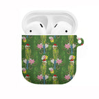 Aussie Santa Budgie Christmas AirPods Case Green Parakeet Tropical Floral